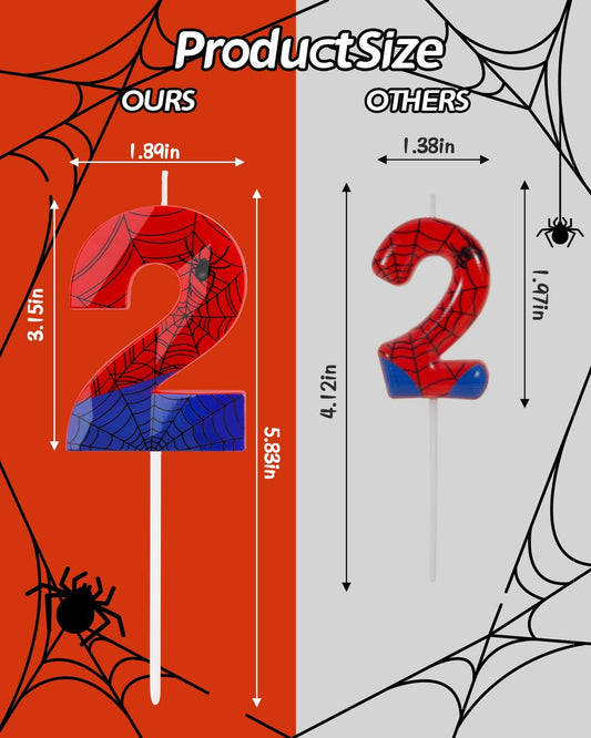 Number 2 Spider Themed Birthday Candle, 2.68 Inch Red Blue Spider Birthday Candles, Number Candles Birthday Cake Toppers Web Candles for Boy Girl Spider Party Decoration Supplies Halloween Party