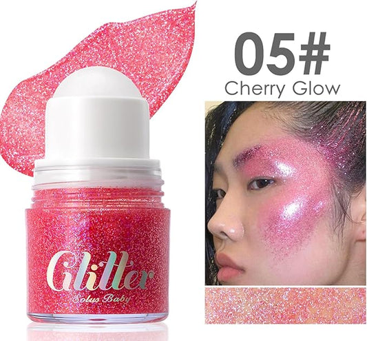 Erinde Holographic Body Glitter Gel, Roll-On Face Hair Glitter for Mermaid Makeup Festival Party Rave Accessories, Chunky Sequins Chameleon Shimmer Christmas Makeup for Women Girls, 05 Cherry Glow