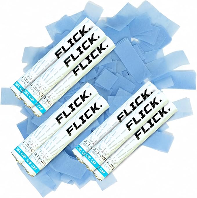 Ultimate Confetti - 8 Pack Baby Blue Confetti Wands - Handheld 6" Biodegradable Tissue Paper Confetti Flick Flutter Sticks For Wedding, Birthday, Parties & Live Events - 1 Handful, 0.5 oz Each Stick