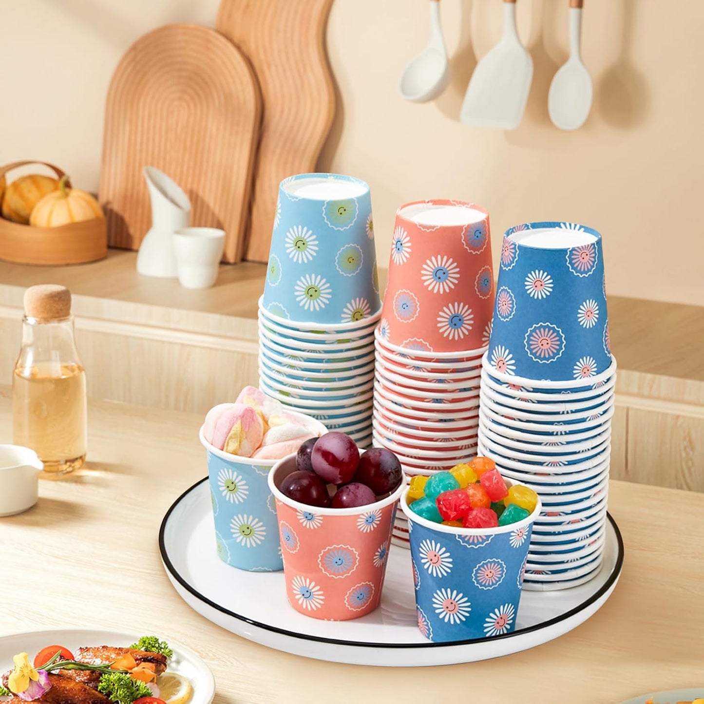 SIUQ 1200 Pack 3 oz Paper Cups, Disposable Bathroom Cups, Mini Mouthwash Cups, Small Cup 3 Ounce for Bathroom, Party, Picnic, BBQ, Travel(Daisy)