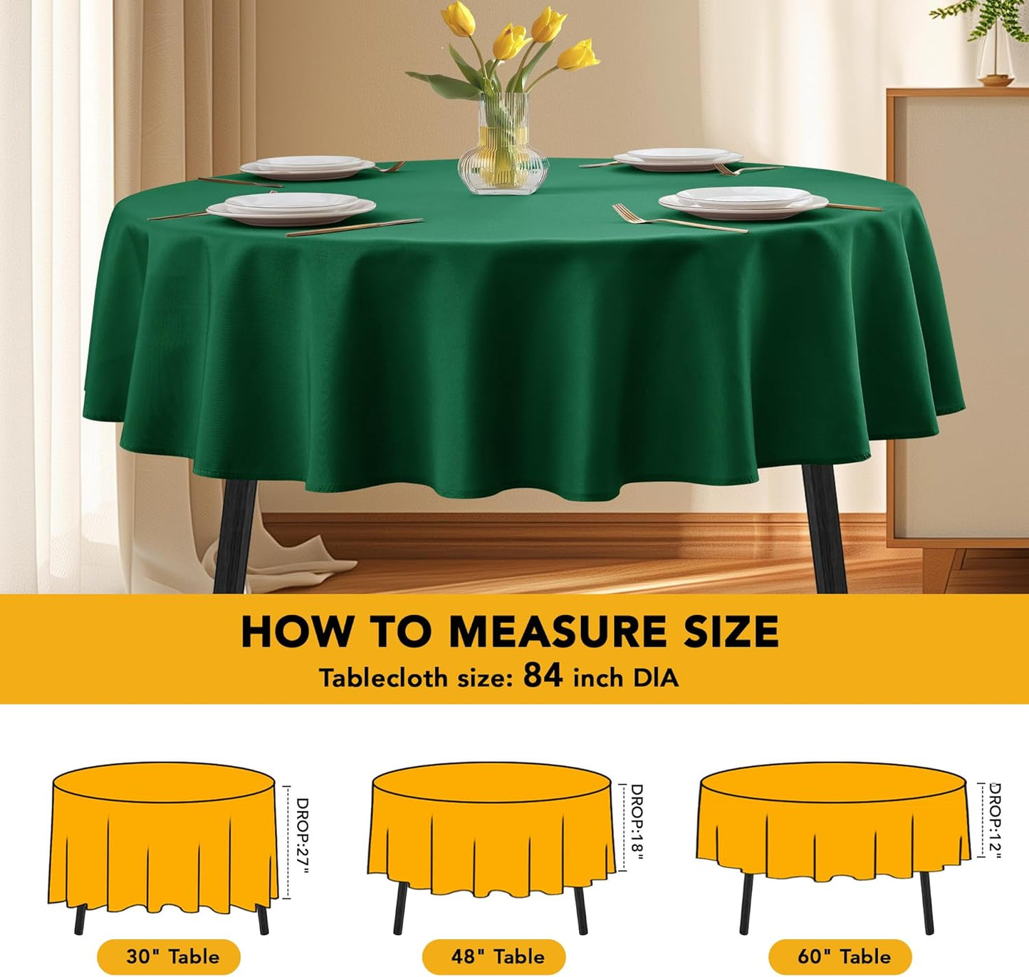10-Pack Hunter Green Round Tablecloths, 84 Inches, Stain-Resistant Polyester for 3-5 Ft Round Tables - Washable Table Covers for Weddings, Banquets, Birthday Parties, Events