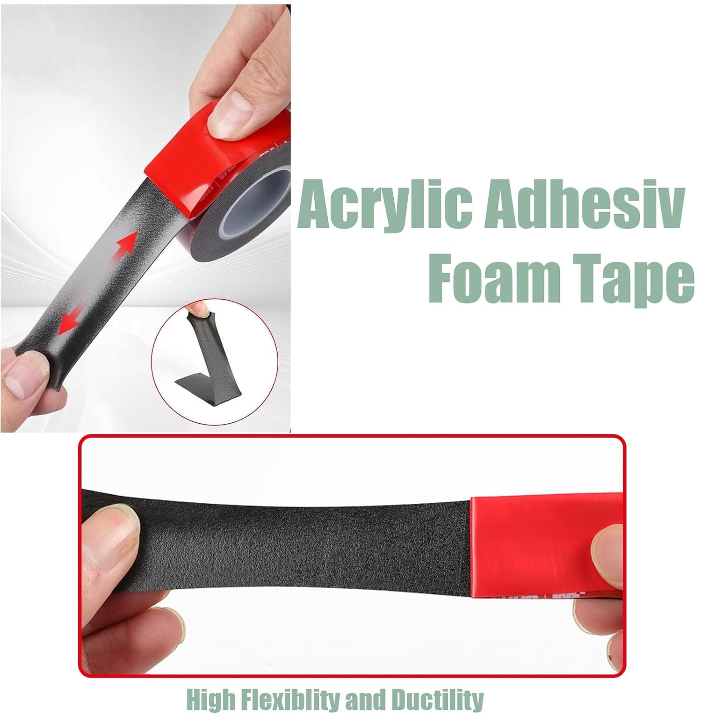 Double Sided Adhesive Tape Heavy Duty, Waterproof Mounting Foam Tape, 36.5ft Length, 0.4in Width, High Temperature Resistant Adhesive Tape for car, Household, Office or Parties, LED Strips