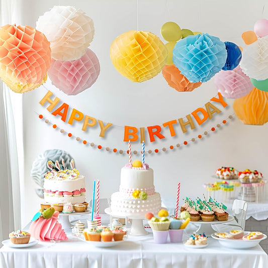Happy Birthday Banner Felt Ball Garland Pre-Strung Happy Birthday Sign for Party Backdrop Decorations Photo Prop