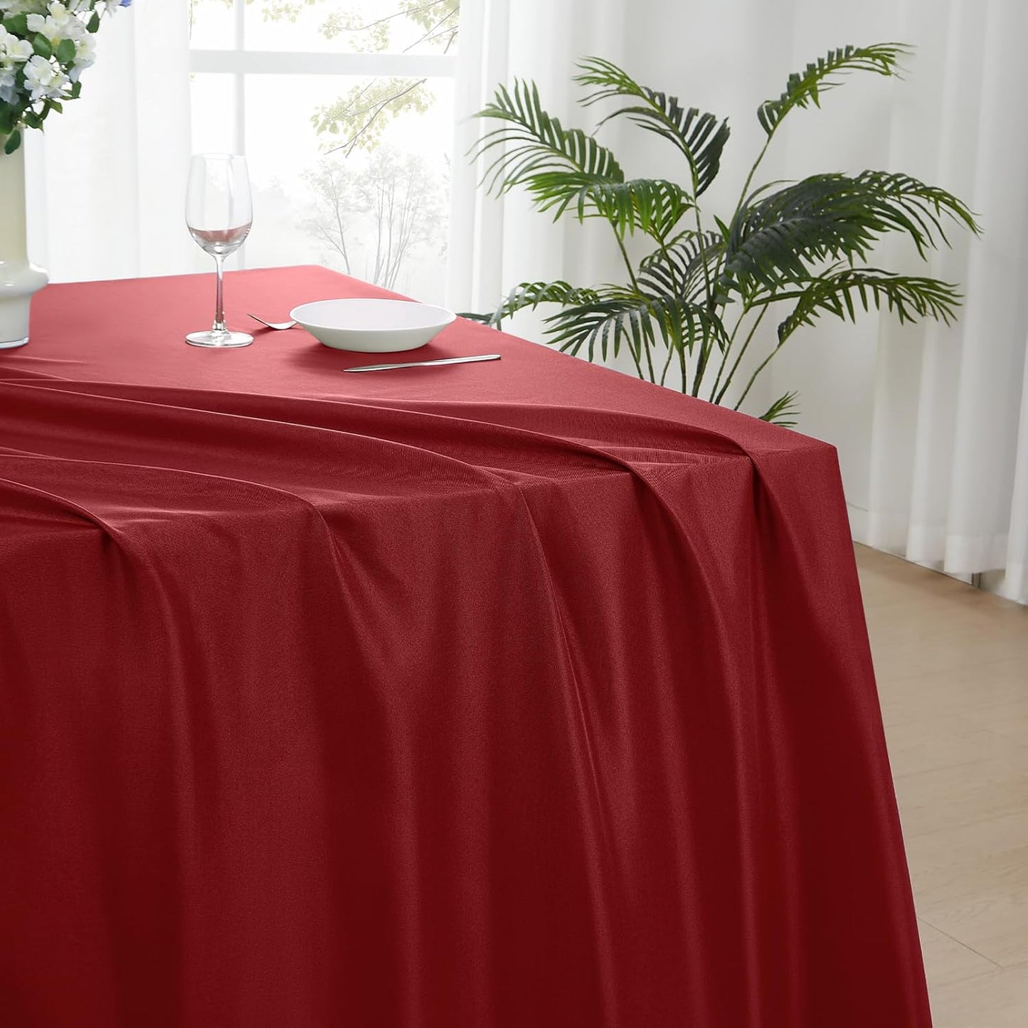 Rectangle Tablecloths 90x132 Inch 2 Pack Red Tablecloth Washable Decorative Linen Polyester Table Cloths for Dining Table Banquets Buffet Parties and Wedding