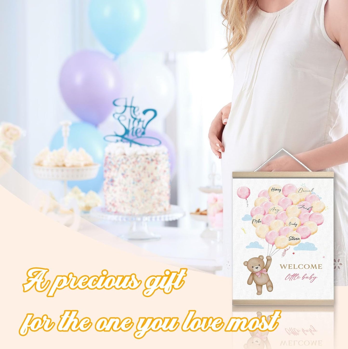 Bear Baby Shower Guest Book Party Ideas for Girl, Baby Shower Wall Sign, Centerpieces Supplies with Pen, Gender Reveal Party Decorations