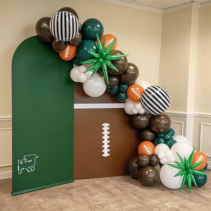 Football Balloon Arch Kit, Dark Green Brown Balloon Garland with Foil Star Striped Balloons for Football Party Decorations Touch Down First Year Down Birthday Tailgate Sport Party Game Day Decorations