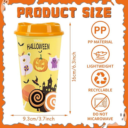 Jansun 6pcs Halloween Color Changing Cups, 16Oz Reusable Plastic Coffee Cups with Lids for Party Decorations Halloween Cups for Party Favors Supplies