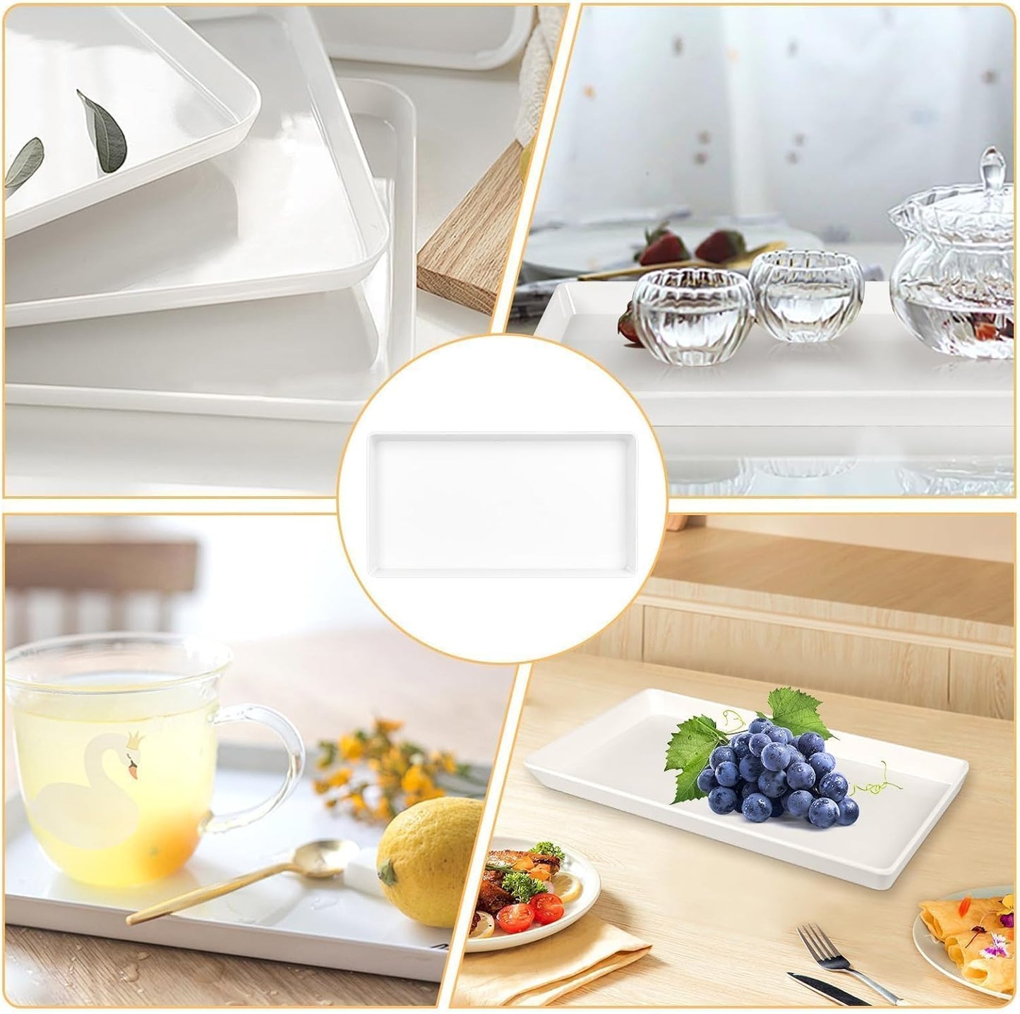 3pcs White Melamine Serving Trays, 11.8x6.2 Inch Reusable Rectangle Appetizer Platters, Plastic Tray for Desserts, Fruit, Cookies, Charcuterie, Snack, Party Food Display - Dishwasher Safe