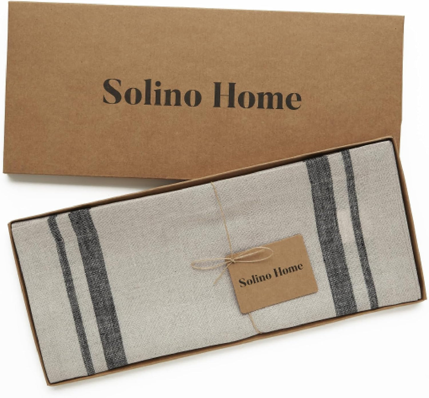 Solino Home Linen Table Runner 72 Inches Long - 100% Pure Linen Black and Natural French Stripe Table Runner 16 x 72 Inch for Dining, Dresser, Fall, Autumn, Halloween, Thanksgiving