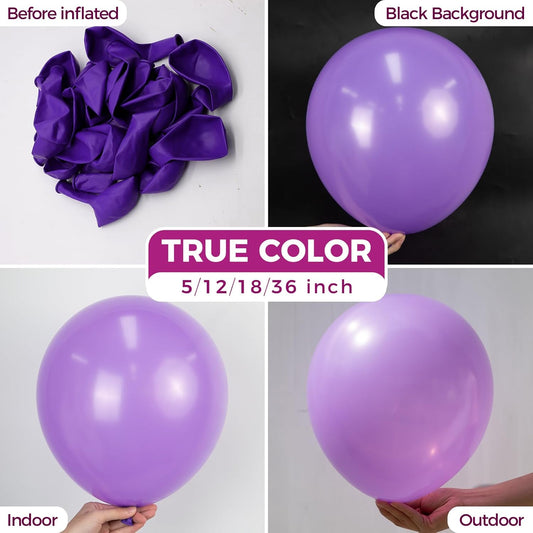 Bezente Purple Balloons Latex Party Balloons - 150 Pack 5 inch Matte Small Purple Helium Balloons for Birthday Wedding Bridal Shower Halloween Party Decorations
