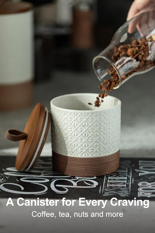 Ceramic Jar with Lid, Coffee Canisters with Airtight Lids Kitchen Food Storage Container for Spice Loose Leaf Tea, Small Decorative Jars for Countertop Coffee Bar Accessories - White 20 fl.oz