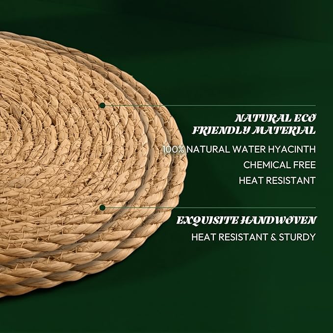 13 in Round Woven Placemats Plate Chargers Set of 12, Boho Farmhouse Rustic Woven Place Mats for Kitchen Dining Party Table Decor, Rattan Wicker Table Mats Jute Braided Chargers for Dinner Plates
