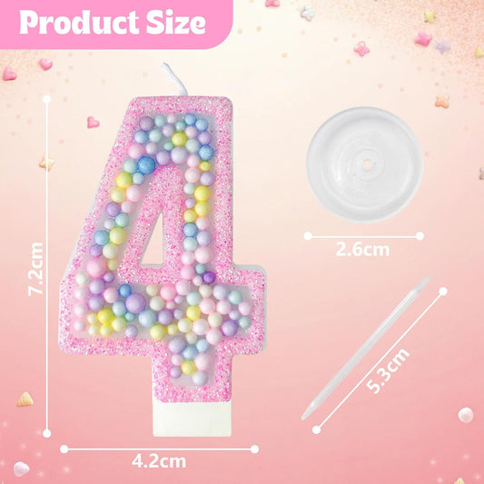 Zlongron Birthday Number Candles, Handmade Macaron 3D Flash Number 4 Candle, Suitable for Girls and Boys' Birthdays, Weddings, Anniversaries, Theme Party Cake Decorations