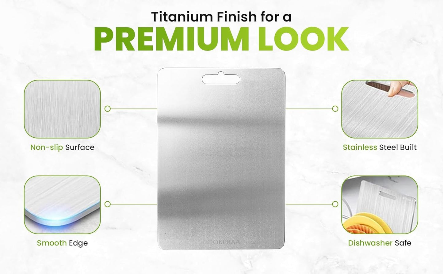 Titanium Cutting Board with Anti-Slip Silicone Pad & Multipurpose Scraper, Food Grade Rustproof Stainless Steel Cutting Board Kitchen Set, Space Saving Design, Non-Skid Bottom (11.4" x 7.8")