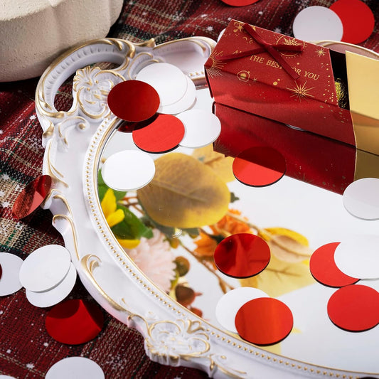 Red White Table Confetti Party Decorations Metallic Circle Dot Confetti, 1.2 Inch, 300pcs