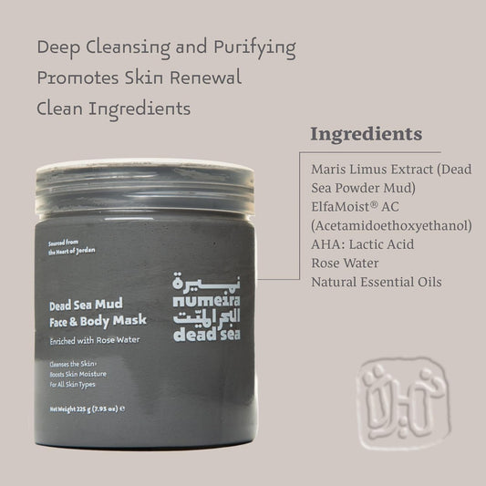 Dead Sea Mud Mask for Face & Body with Trace Minerals - Harvested from Jordan - Pore Reducer Mud Mask for Acne Skin - Gentle Dead Skin Remover for Face - Hydrating Facial Mask