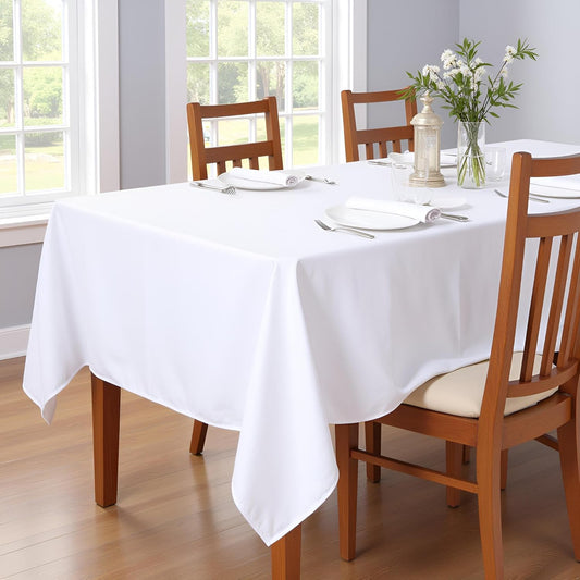 sancua Rectangle Tablecloth - 54 x 108 Inch - Stain and Wrinkle Resistant Washable Polyester Table Cloth, Decorative Fabric Table Cover for Dining Tables, Buffet Parties and Camping, White
