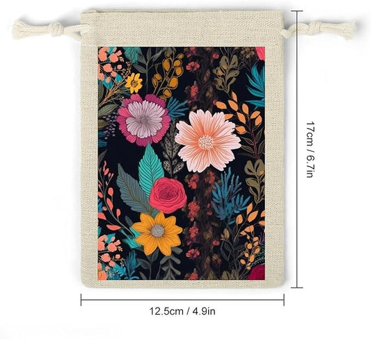 Colorful Boho Floral Drawstring Bag 8 Pcs Reusable Gift Bags Jewelry Pouch Christmas Gifts Candy Bags Portable Bunches Pocket For Party Favors Wrapping