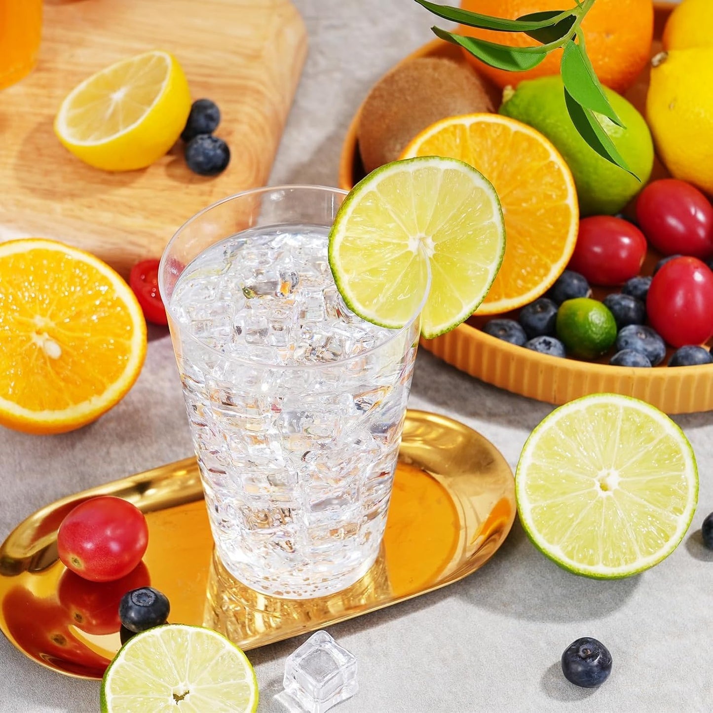 100 Pack 14 oz Clear Disposable Plastic Cups, Clear Plastic Cups Tumblers Cocktail Party Glasses, Elegant Disposable Decoration Cup for Thanksgiving, Wedding