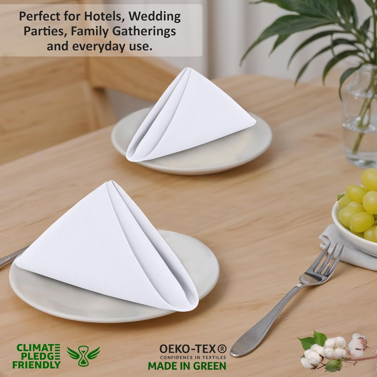 Ruvanti Cloth Napkins Set of 6, 18x18 Inches, 100% Cotton, Washable, Soft & Absorbent, Perfect for Wedding, Christmas, Thanksgiving Dinners - White