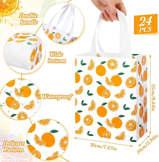 Supervitae 24 Pack Cutie Gift Bags Medium Goodie Orange Citrus Party Favor Bags Reusable Non Woven Totes for Fruit Birthday Wedding Baby Shower Party Family Holiday Travel(9.8" x 7.9" x 3.9")
