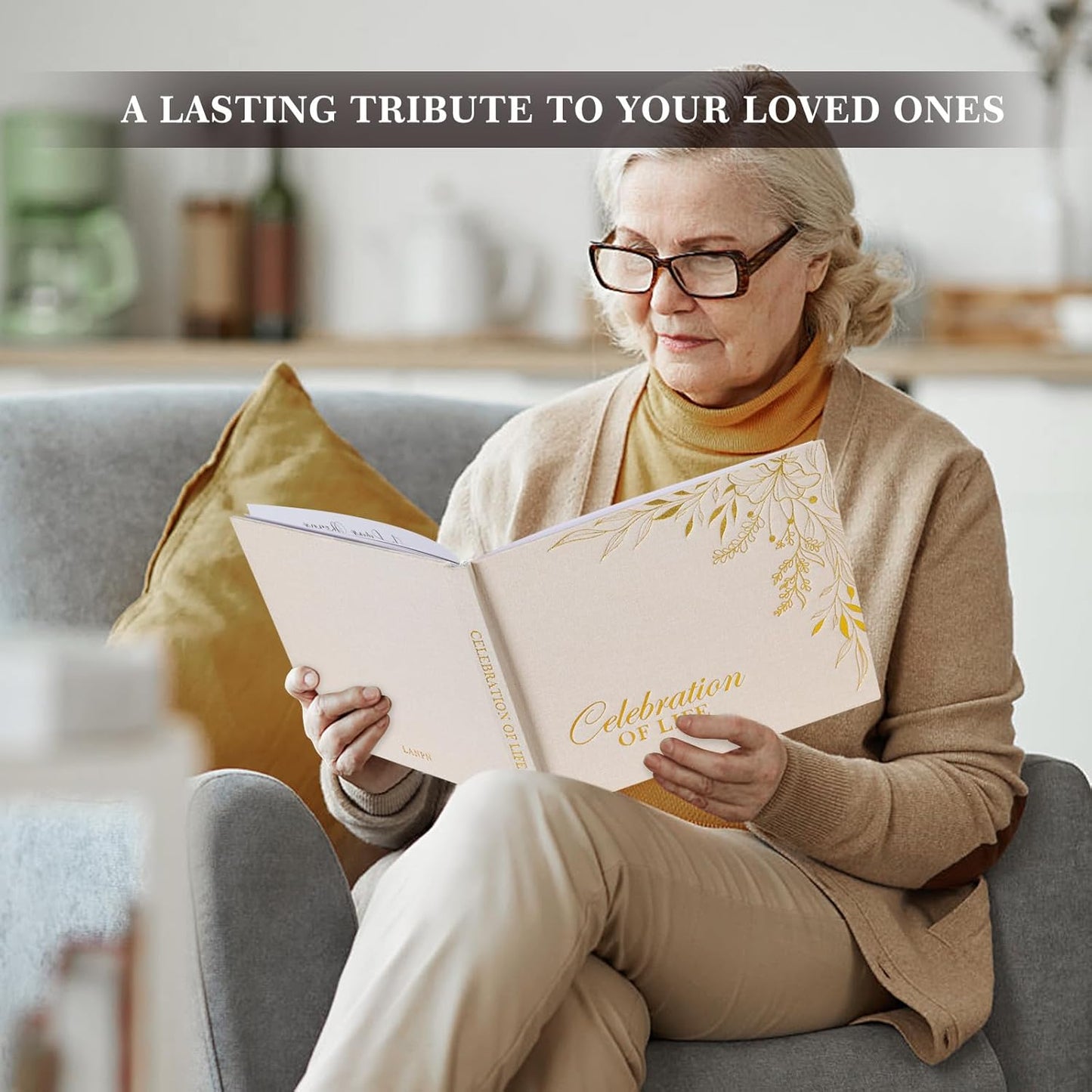 Lanpn Funeral Guest Book for Memorial Service, Linen Cover Celebration of Life Registry Guest Book, Funeral Favors Sign in Books for Guests Memory Book for Funeral with Memory Table Sign, Beige