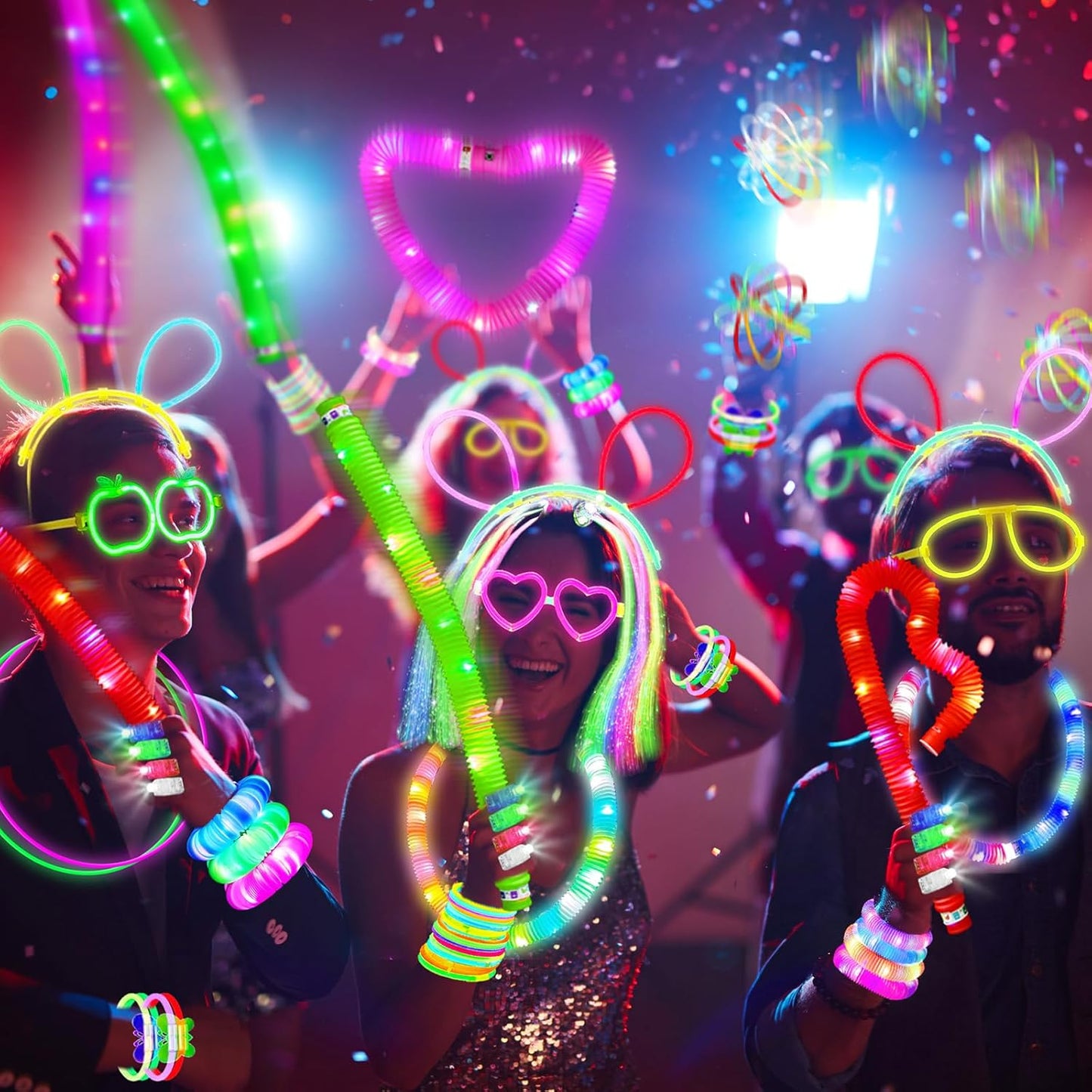 Halloween Party Supplies Glow in the Dark Party Favors for Adults Kids, 27 Carnival Accessories, 56 LED Light Up Toys Bulk, 100 Glow Sticks Party Pack, Neon Party Supplies & Decorations