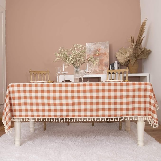 Rustic Plaid Square Tablecloth-Country Buffalo Check Cotton Table Cloth for Spring Fall Thanksgiving Farmhouse Kitchen Dining Restaurant Decoration(55x55, Orange)