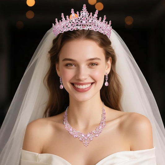 Kamirola Tiaras and Crowns for Women,Tiaras Earrings Necklace, Crystal Bridal Jewelry Set(TR83