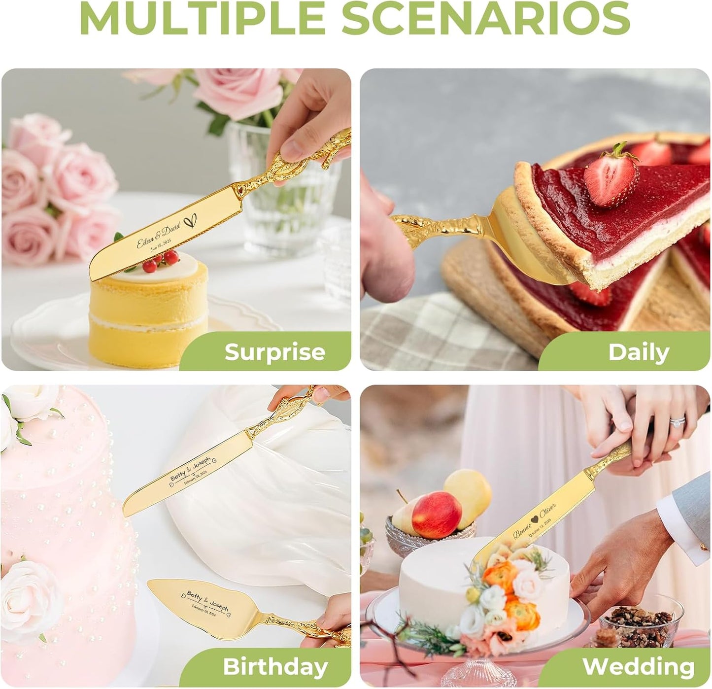 Custom Cake Cutting Set for Wedding Cake Knife and Server Set Personalized Gold Cake Cutter Gift for Anniversary Birthday Christmas
