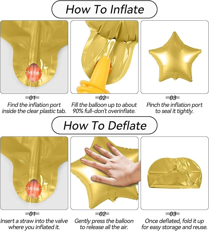 Gold Star Foil Balloons, 10PCS Gold Foil Stars Shape Balloons, 18 Inch Metallic Stars Balloon for Helium Pentagram Balloon for Birthday, New Years, Graduation, Baby Shower Party Decorations