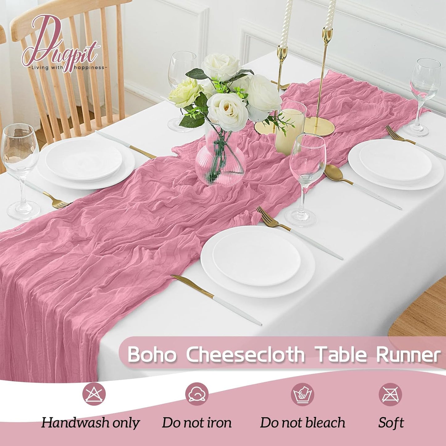 16Pack Dusty Rose Cheesecloth Table Runner 10FT Gauze Cheese Cloth Table Runner 35x120Inch Long Boho Spring Easter Table Runners Rustic Sheer Table Runners for Wedding Baby Shower Bridal Shower Decor