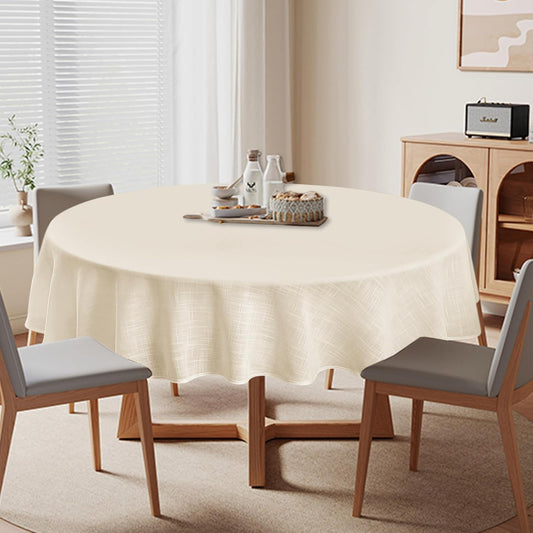 Linen Textured Round Tablecloth, Slubby Lightweight Table Cloth 60 Inch, Water Resistant Stain Resistant Farmhouse Burlap Table Cover for Kitchen Dining Room