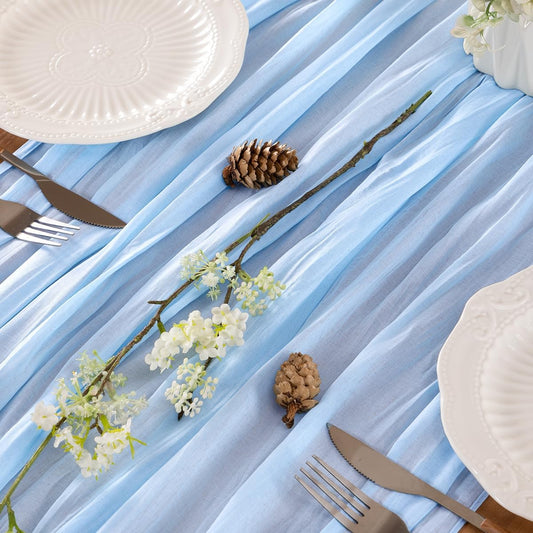 Light Blue Table Runner Cheesecloth Table Runners 10 Pack 10FT Baby Shower Decoration 120 Inches Fall Table Decor Dining Room Centerpiece Wedding Boho Baby Shower Birthday