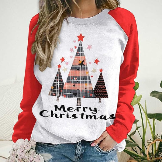 LOAIHA Christmas Sweatshirts for Women Christmas Tree Graphic Shirt Xmas Long Sleeve Merry Christmas Pullover Blouse