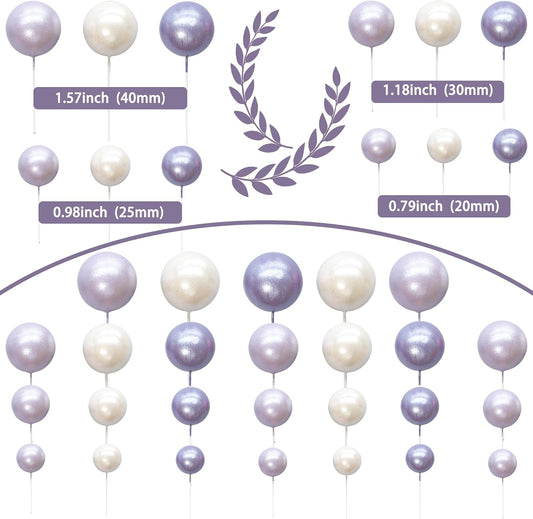 Ephlyn 30Pcs Ball Cake Topper Ball Cake Picks Colorful Pearl Ball Shaped Cupcake Insert Cake Topper for Bear Theme Birthday Party Favors Wedding Decoration Pearl White Purple