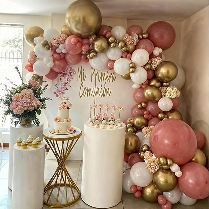 Dusty Pink Palloons 12 Inch Blush Light Pink Beige Nude Apricot Champagne Gold Metallic Latex Party Balloon Rose Gold Confetti Balloons for Women Boho Birthday Baby Bridal Shower Party Decor