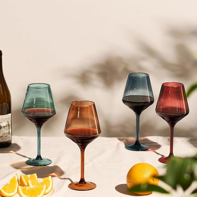 Floating Wine Glasses for Pool (16 Oz | Set of 4) - Shatterproof Wine Glass Set That Float | Outdoor Acrylic Glassware for Poolside, Beach | Stemmed Glass for Patio, BBQ - Muted Colors