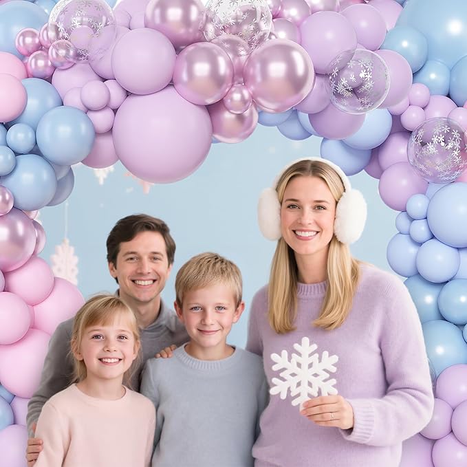 Amandir 153pcs Pink Purple Blue Balloons Arch Garland Kit, Different Sizes 18 12 10 5 inch Metallic Pastel Iridescent Balloon for Girl Mermaid Snowflake Princess Birthday Party Baby Shower Decorations