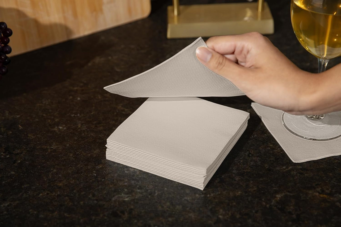 AMERICAN HOMESTEAD Sand Cocktail Napkins - Premium 4.75"x4.75" Disposable Linen-Like Beverage Napkins - Bulk Square Party Bar Serviettes for Weddings, Parties, Events, and Everyday Use - 100 Count