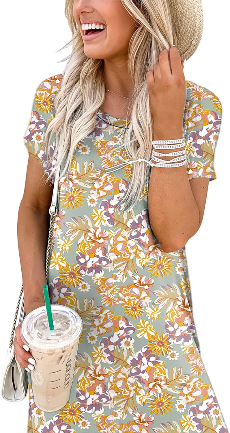 ANRABESS Womens Summer Maxi Dress Short Sleeve Casual Loose Long T Shirt Dresses Split Vacation Beach Sundress Travel Outfits
