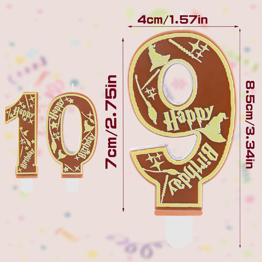 Brown Magical Wizard Party Birthday Candles Number 7 Candle Cake Topper Wizard School Themed Happy 7th Birthday Cake Decorations for Boys Girls Kids Party Favors Supplies Decorations Gifts