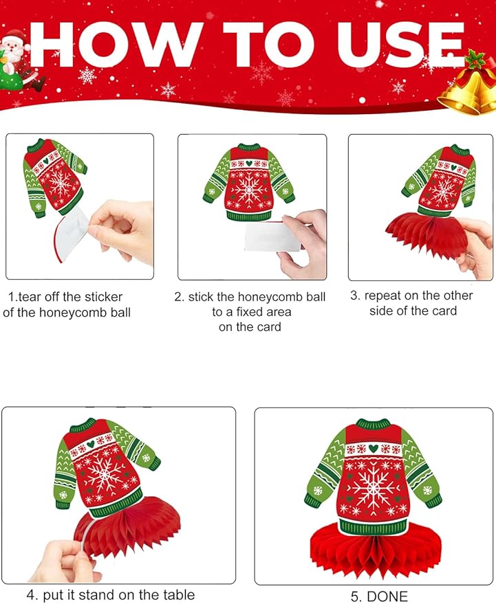 Christmas Ugly Sweater Party Table Decorations, 9 Pcs Ugly Sweater Honeycomb Centerpieces, 3D Funny Holiday Table Topper for Christmas Party Supplies, Winter Home & Office Decor