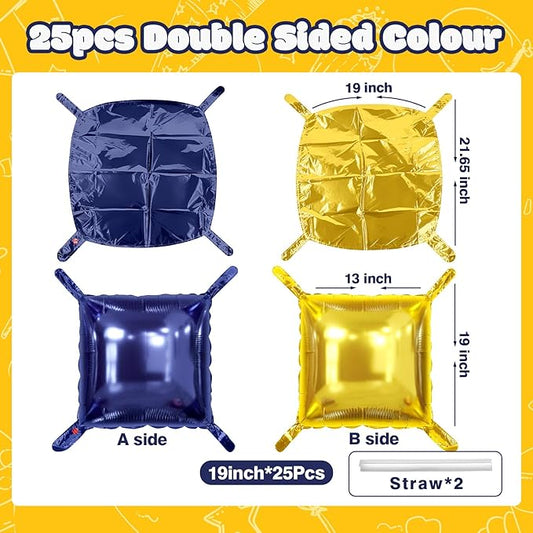 NISOCY 25PCS Blue Gold Square Foil Balloons Wall Backdrop Double Sided Navy Blue Gold Balloons Arch Kit for Birthday Graduation Baby Shower Wedding Anniversary Party Decorations