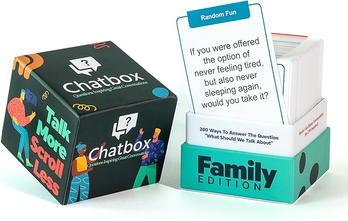 Chatbox 200 Conversation Starter Cards - Family Games for Kids and Adults - Fun Travel Games - Party Card Game - Conversation Cards - Couples Card Game for Game Night