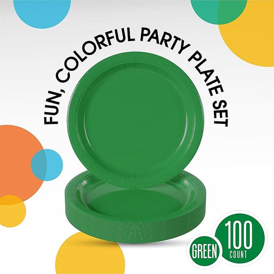 Exquisite Party Solids Emerald Green Paper Plates Disposable Heavy Duty 7 Inch Emerald Green Disposable Plates For Party 100 Pcs Heavy Duty 350 GSM, Birthday Supplies