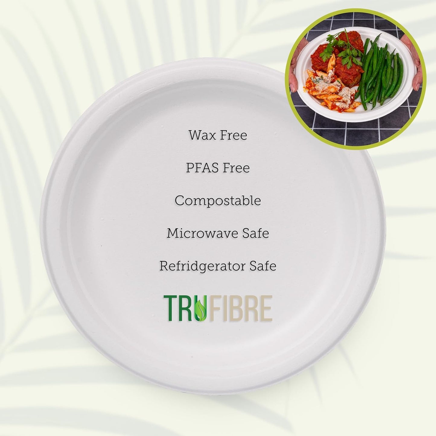 9-Inch 125-Pack Disposable Bagasse Paper Plates, Styro Foam Food Trays, Microwave Safe Meal Plates for Holidays, Party Favors & Events, Bulk