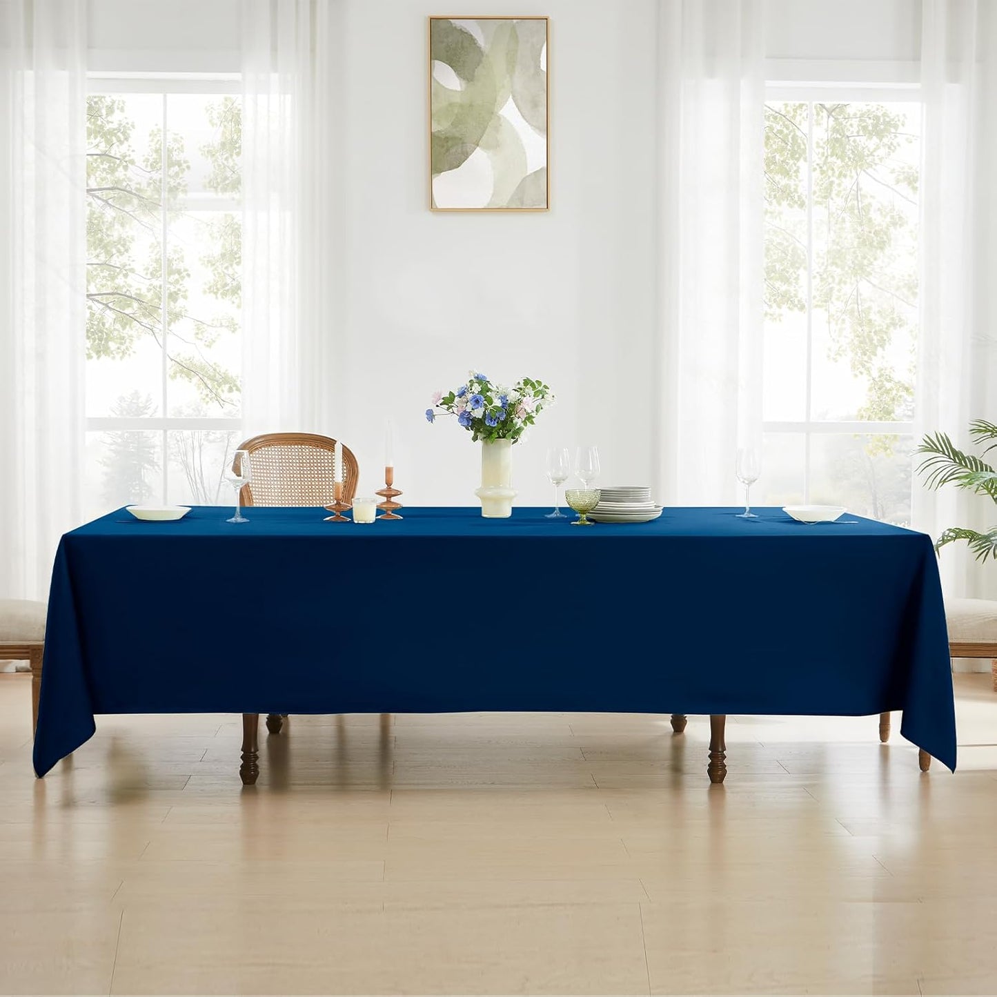 Rectangle Tablecloths 90x132 Inch 2 Pack Navy Blue Tablecloth Washable Decorative Linen Polyester Table Cloths for Dining Table Banquets Buffet Parties and Wedding