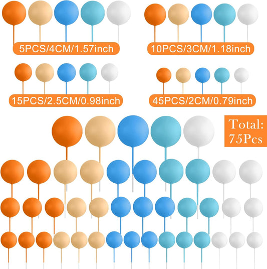 75 Pieces Cake Balls Topper Decorations Foam Cupcake Topper Mini Balloon Cake Topper Balls Cake Picks for Cake Deco Birthday Party Wedding(Orange,Yellow,Blue,White)