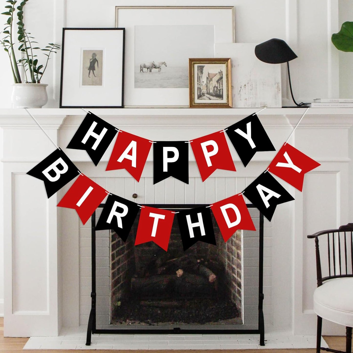 Pre-Strung Red and Black Happy Birthday Banner Birthday Party Banner NO DIY Happy Birthday Sign Birthday Hanging Decoration for Women Men Girl Boy Party Supplies (Red and Black)